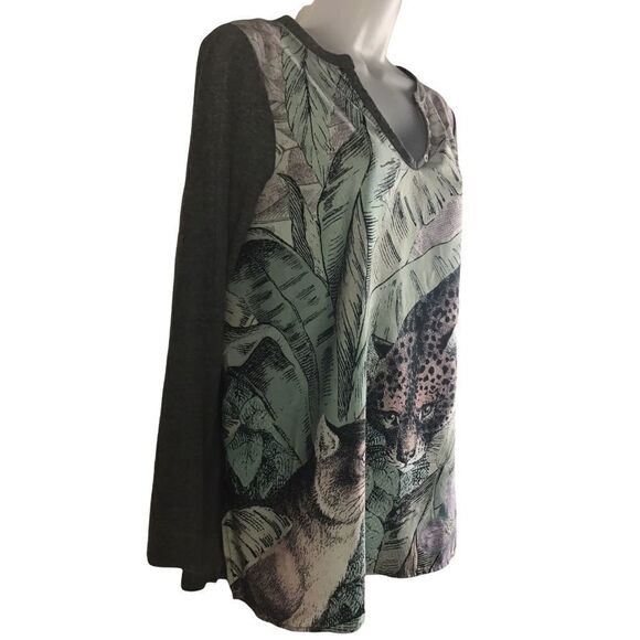 Anthropologie Akemi + Kin Fauna Henley Gray Jungle Cat Theme - Picture 5 of 9